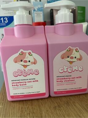 The Crème Shop Strawberry Oat Milk Pink Body Cleanser & Balm Duo